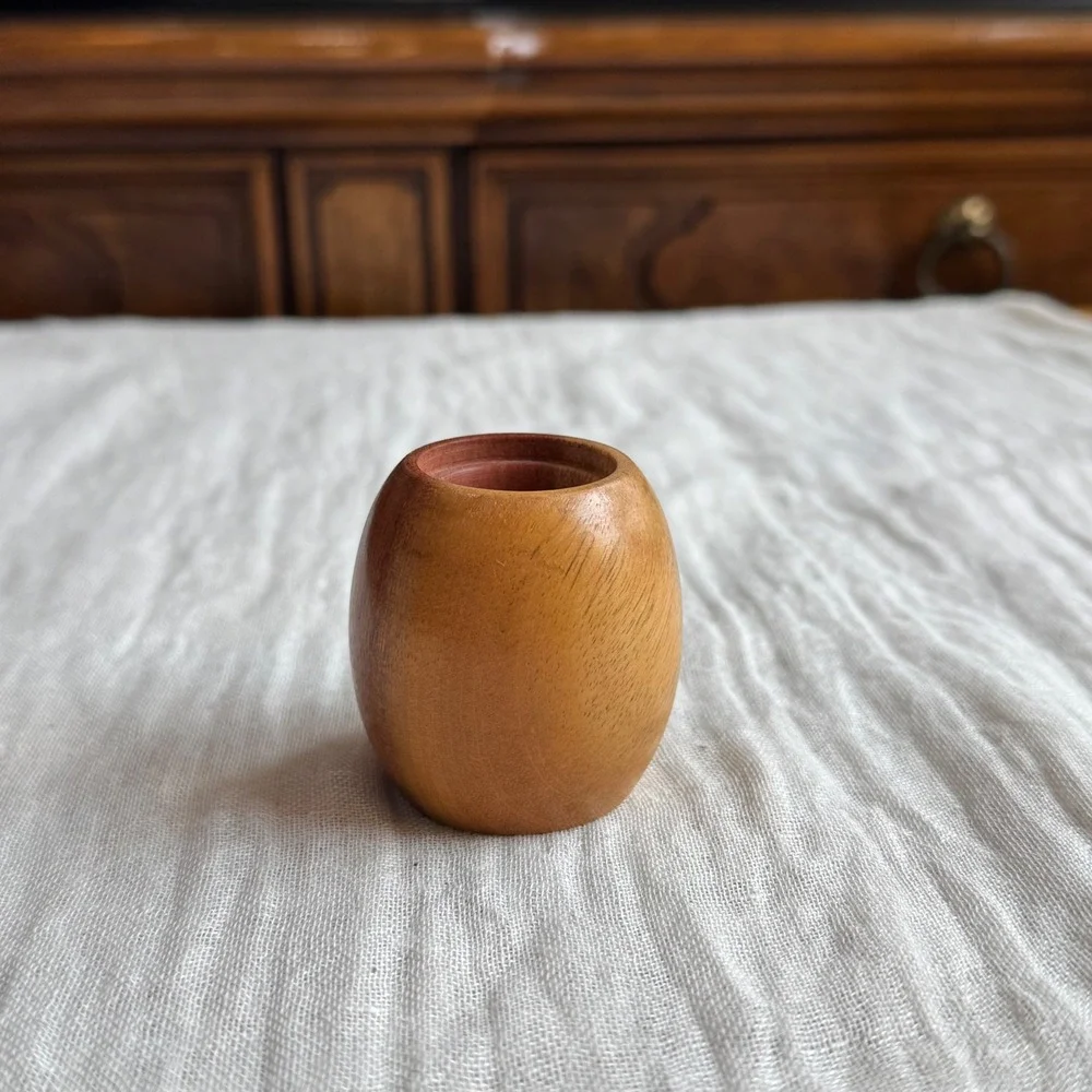 Carob Wood Holder '97 Small Vessel‎ Trinket Dish Vase Bud Bowl Signed